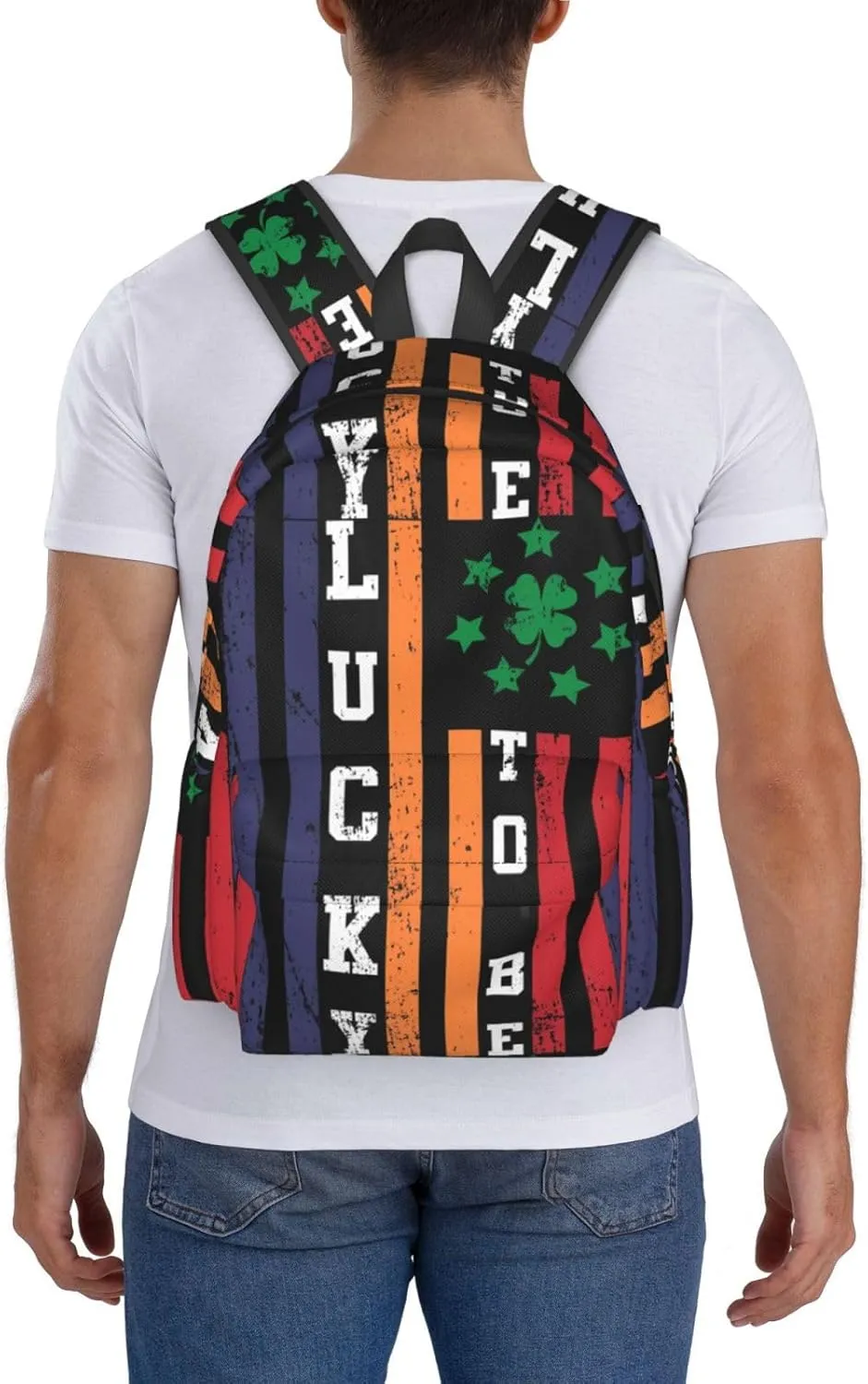 Half Irish Half Italian American Flag Lucky To Be Backpack Casual Laptop Backpack Large Capacity Double Shoulder Bag Travel Daypack For Women Men