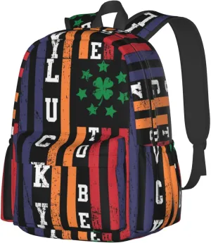Half Irish Half Italian American Flag Lucky To Be Backpack Casual Laptop Backpack Large Capacity Double Shoulder Bag Travel Daypack For Women Men