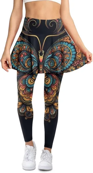 Hand Drawings Womens Skirt Leggings Lotus Flower Skirts Pants Running Tiger Painting Slim Trousers with Skirt