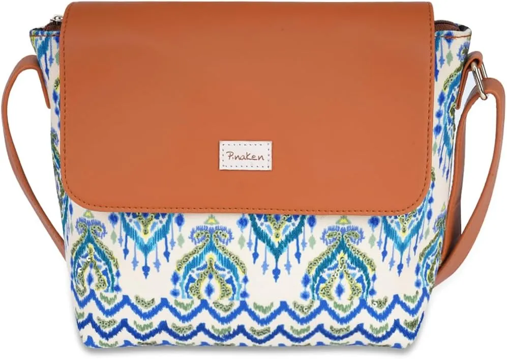 Handcrafted Vegan Leather Sling Bag For Women - Ikat Dmask Bucket Sling Bag