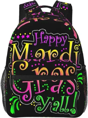 Happy Mardi Gras Y'All Party Parade New Orleans Backpack Casual Laptop Backpack Lightweight Double Shoulder Bag Travel Daypack For Women Men