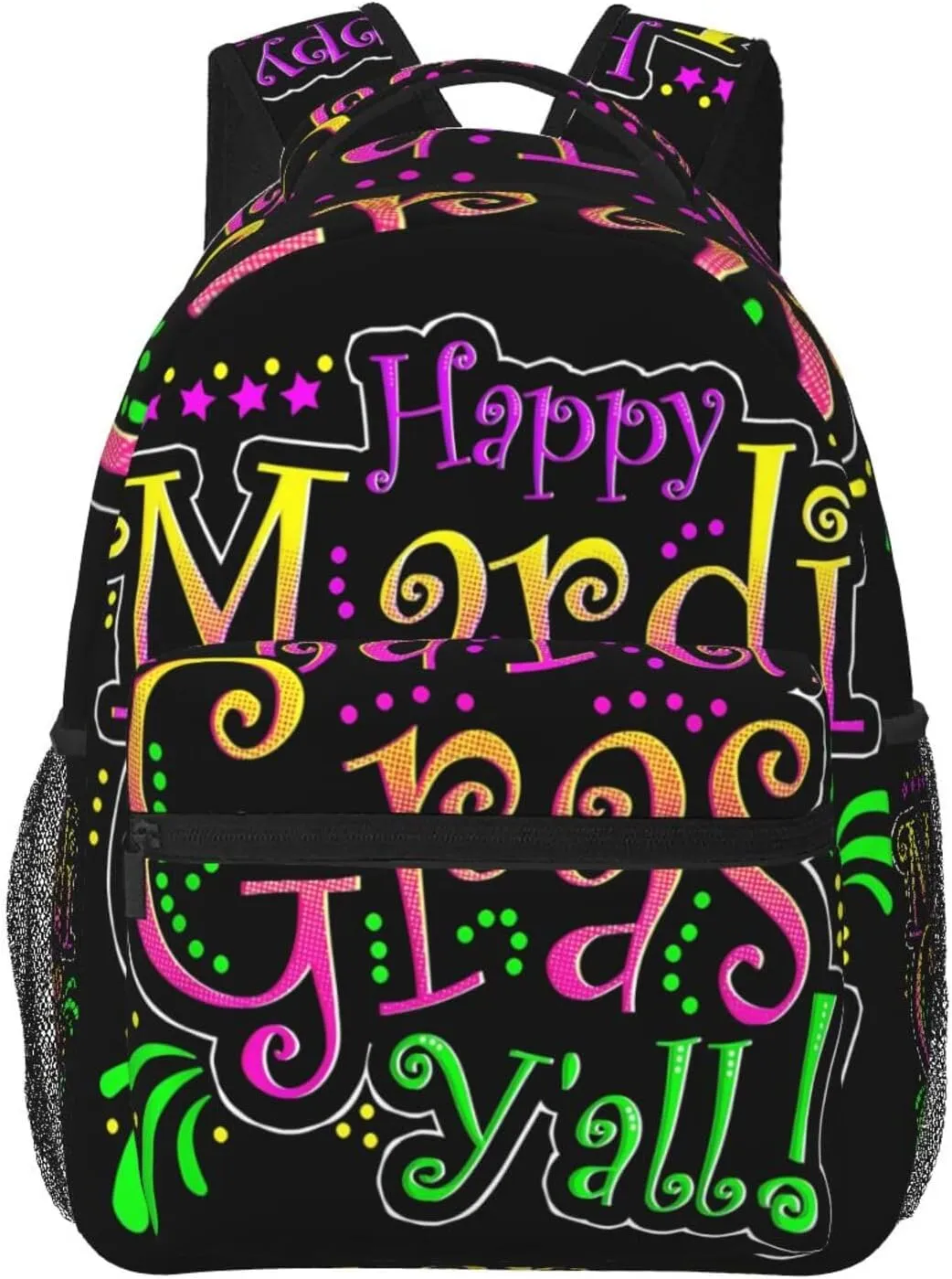 Happy Mardi Gras Y'All Party Parade New Orleans Backpack Casual Laptop Backpack Lightweight Double Shoulder Bag Travel Daypack For Women Men