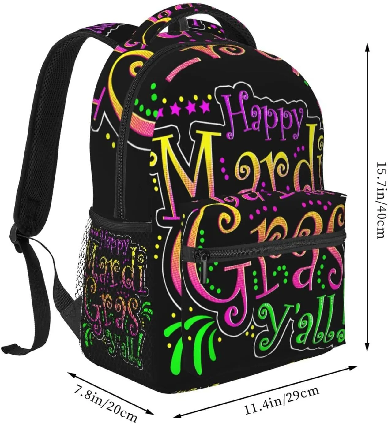Happy Mardi Gras Y'All Party Parade New Orleans Backpack Casual Laptop Backpack Lightweight Double Shoulder Bag Travel Daypack For Women Men