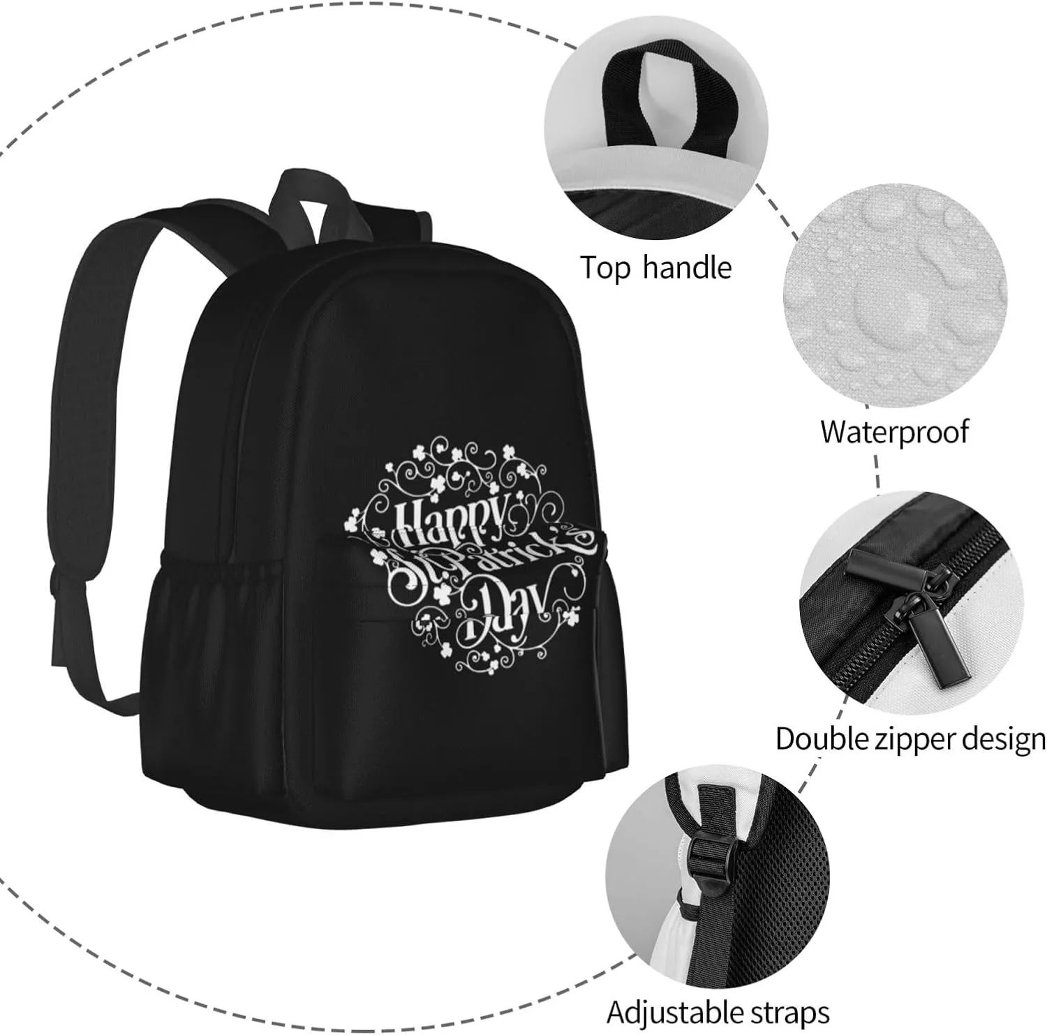 Happy Saint Patrick's Day Backpack Casual Laptop Backpack Large Capacity Double Shoulder Bag Travel Daypack For Women Men