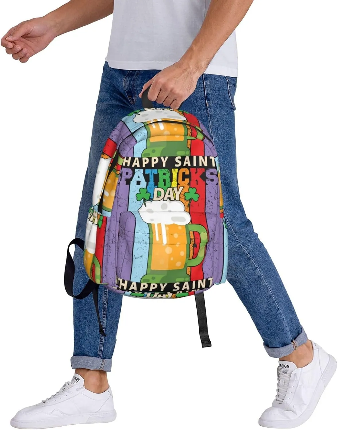 Happy Saint Patrick's Day Beer Lover Backpack Casual Laptop Backpack Large Capacity Double Shoulder Bag Travel Daypack For Women Men