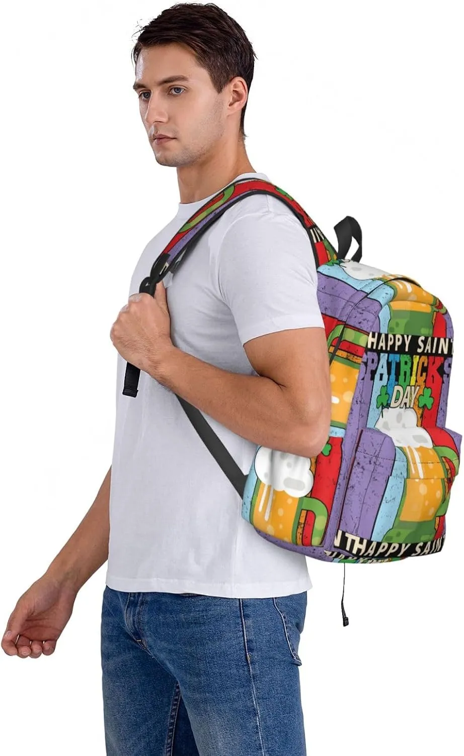 Happy Saint Patrick's Day Beer Lover Backpack Casual Laptop Backpack Large Capacity Double Shoulder Bag Travel Daypack For Women Men