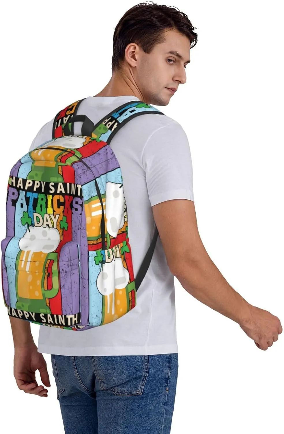Happy Saint Patrick's Day Beer Lover Backpack Casual Laptop Backpack Large Capacity Double Shoulder Bag Travel Daypack For Women Men