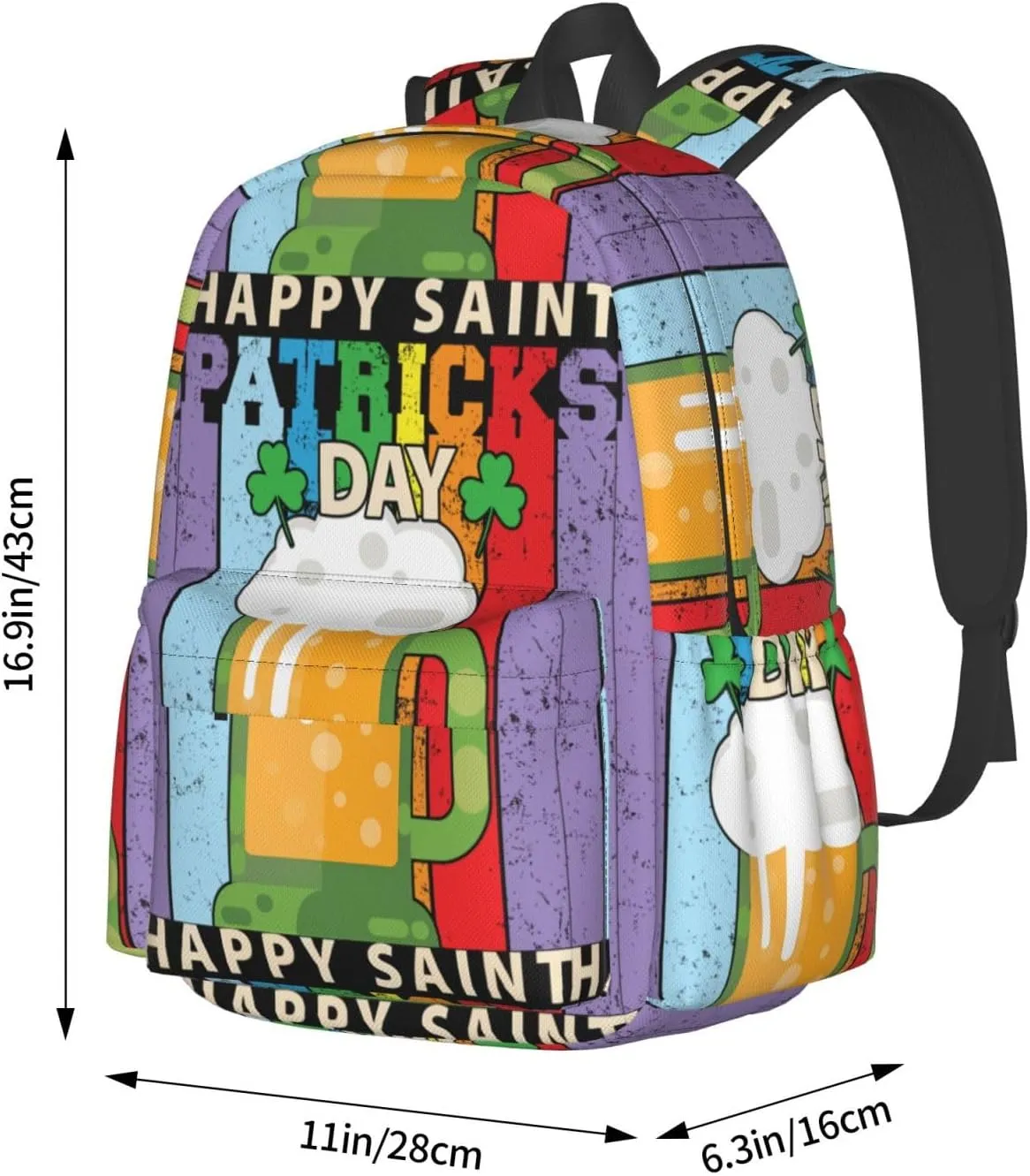 Happy Saint Patrick's Day Beer Lover Backpack Casual Laptop Backpack Large Capacity Double Shoulder Bag Travel Daypack For Women Men