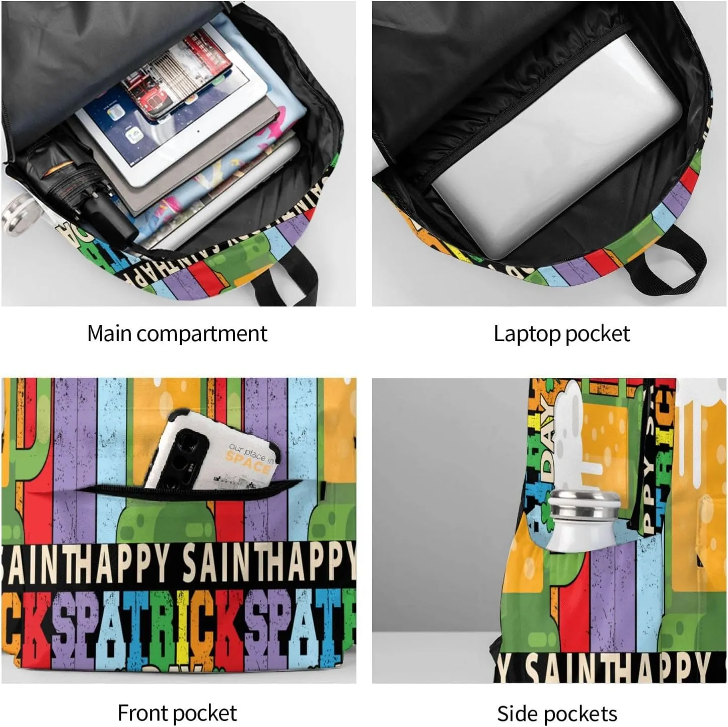 Happy Saint Patrick's Day Beer Lover Backpack Casual Laptop Backpack Large Capacity Double Shoulder Bag Travel Daypack For Women Men