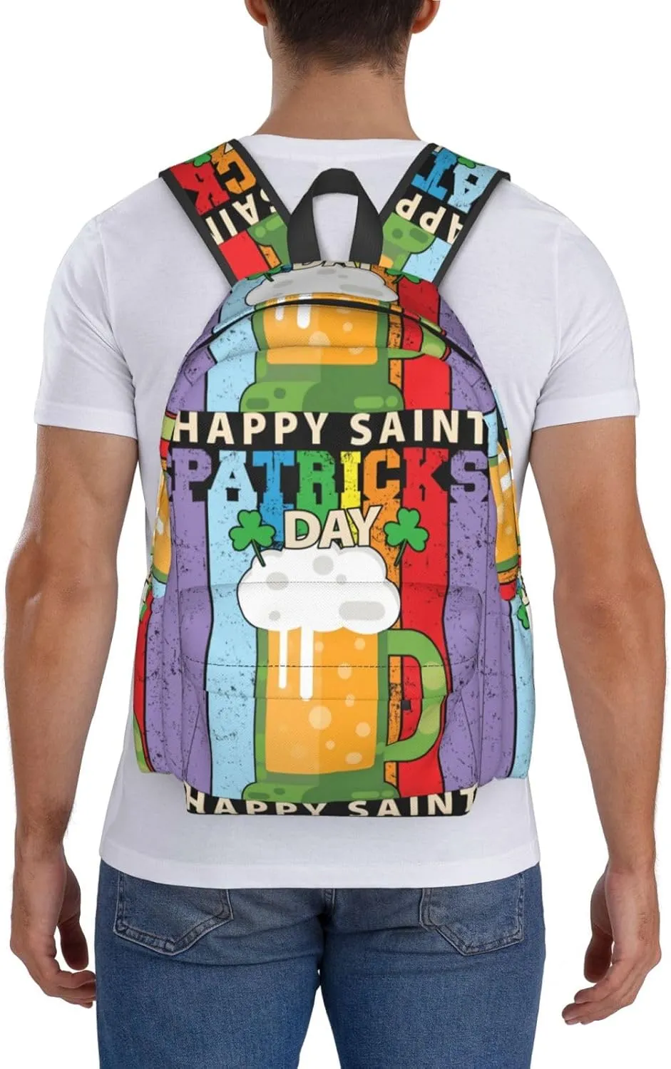 Happy Saint Patrick's Day Beer Lover Backpack Casual Laptop Backpack Large Capacity Double Shoulder Bag Travel Daypack For Women Men