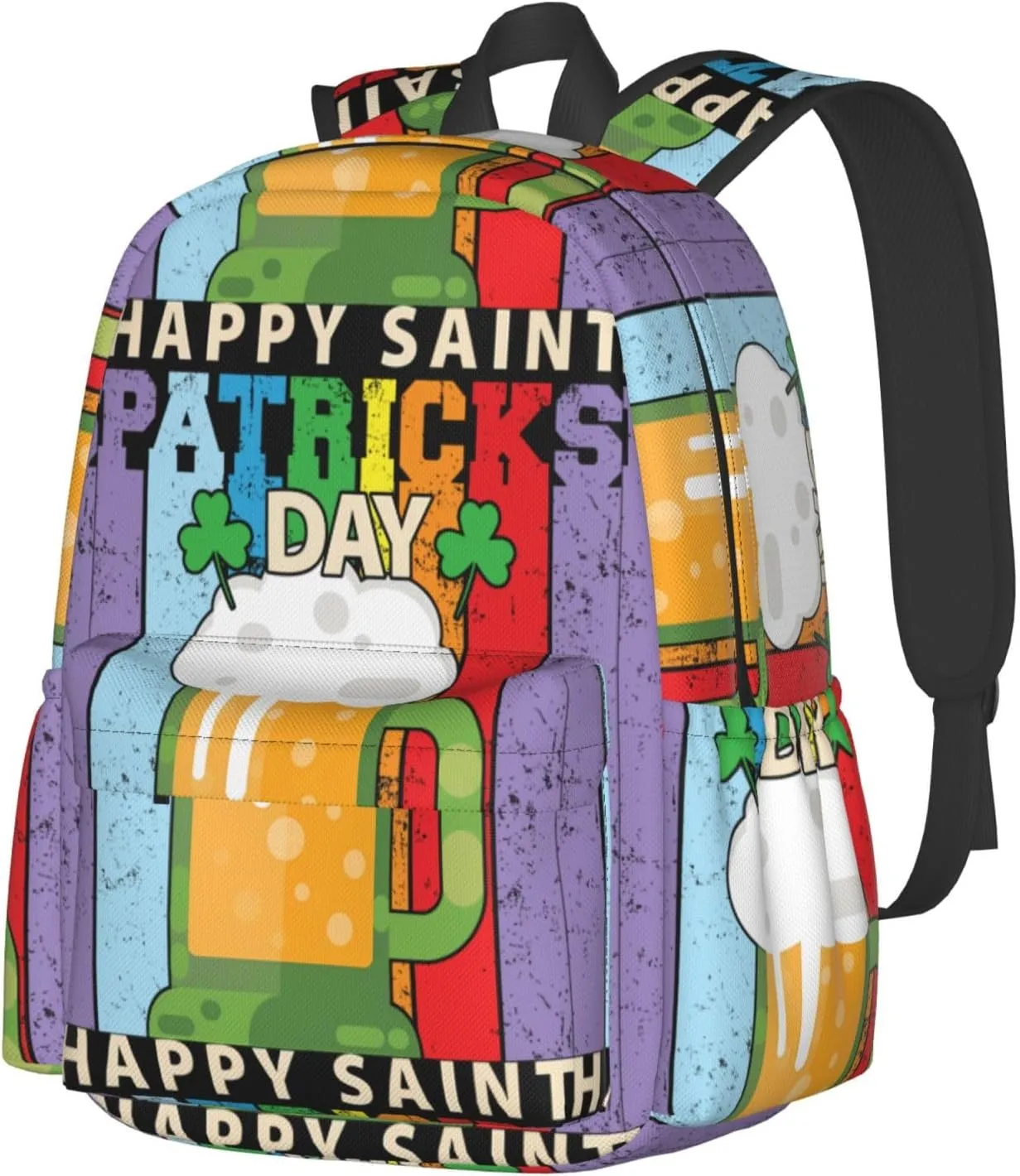 Happy Saint Patrick's Day Beer Lover Backpack Casual Laptop Backpack Large Capacity Double Shoulder Bag Travel Daypack For Women Men
