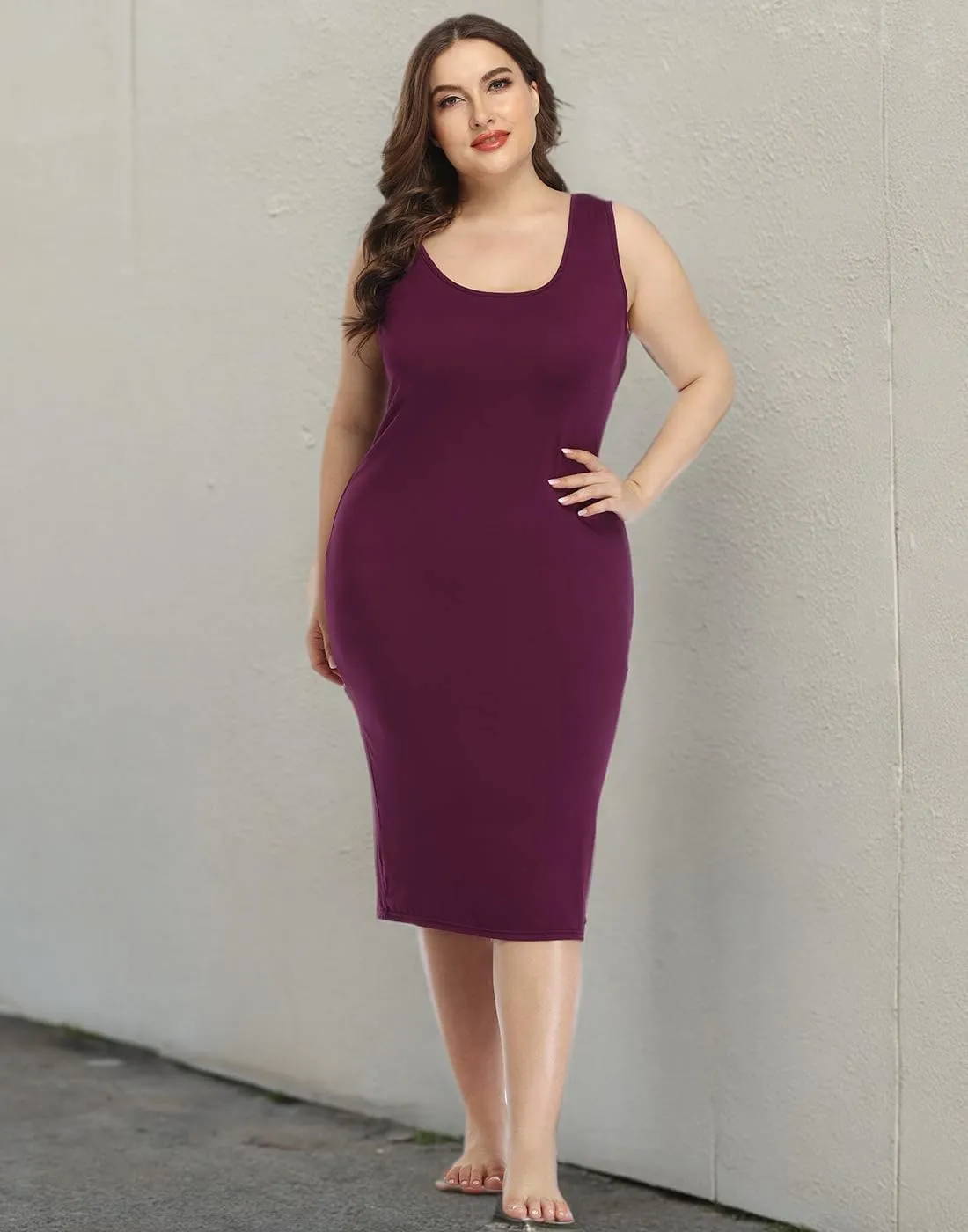 HDE Plus Size Bodycon Midi Dress Casual Fitted Jersey Tank Everyday Sundress