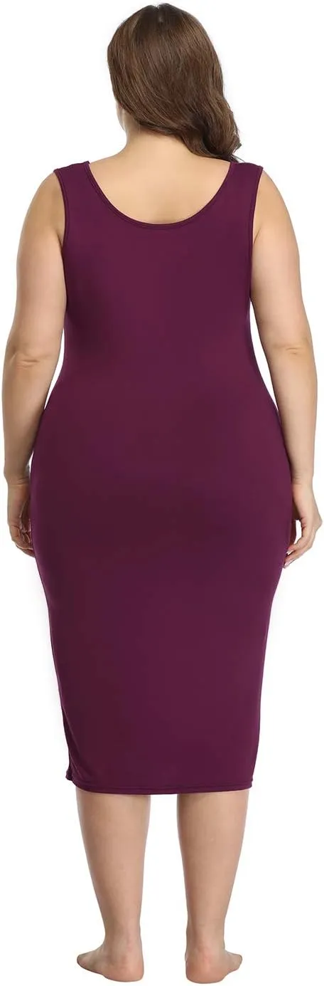 HDE Plus Size Bodycon Midi Dress Casual Fitted Jersey Tank Everyday Sundress