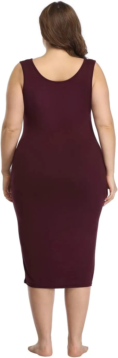 HDE Plus Size Bodycon Midi Dress Casual Fitted Jersey Tank Everyday Sundress