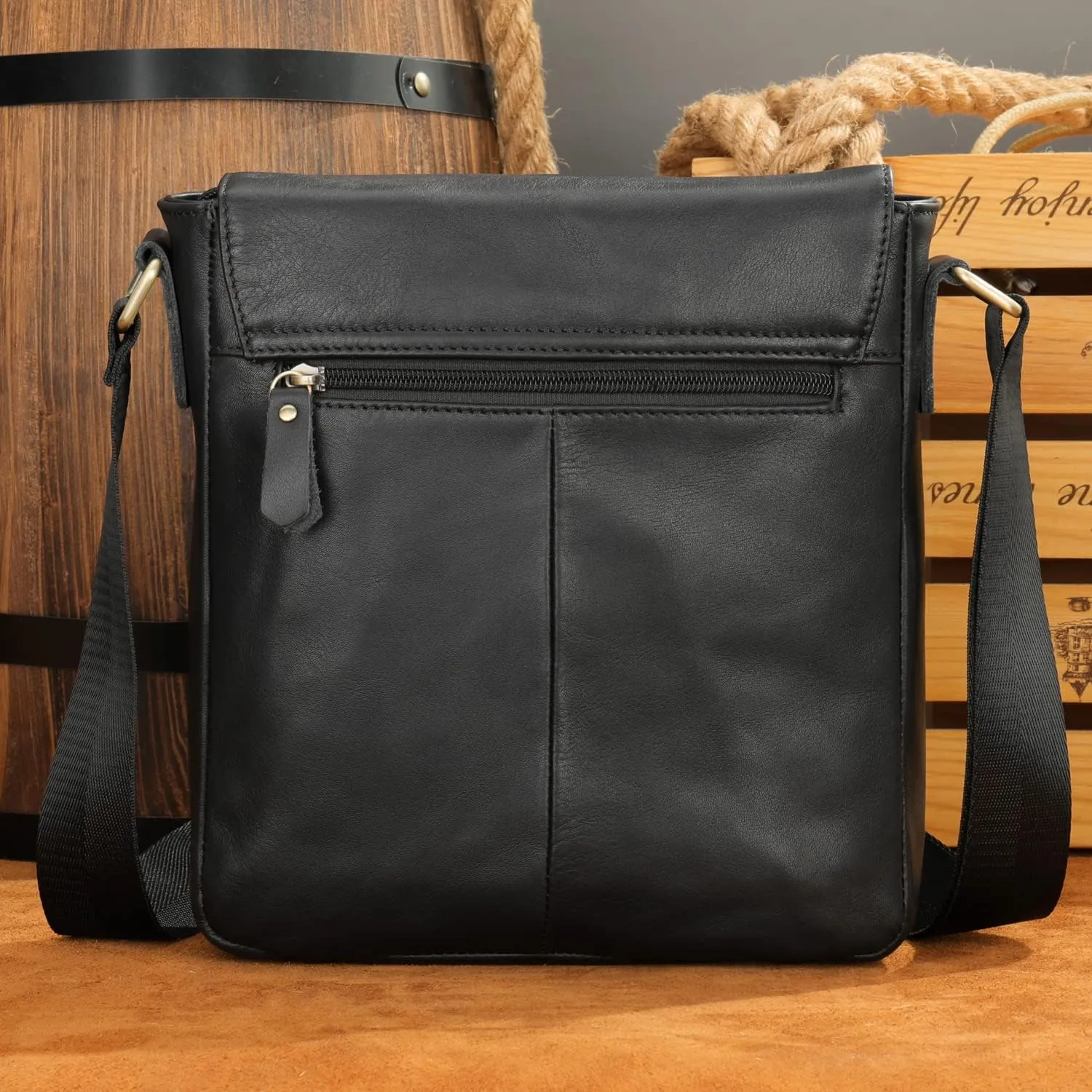 Hebetag Leather Shoulder Messenger Bag for Men Travel Business Crossbody Pack Wallet Phone Pouch Purse Pocket Daypack