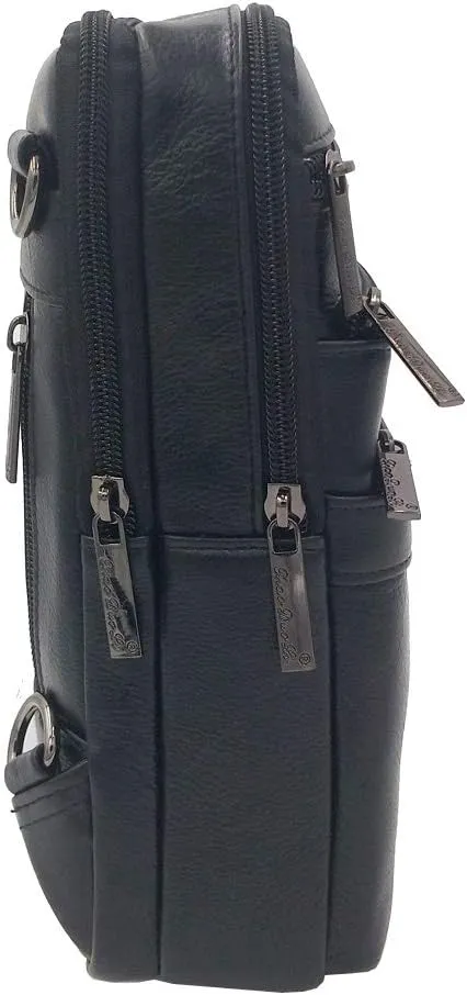 Hebetag Small Leather Sling Shoulder Bag Messenger Pack for Men Women Outdoor Travel Business