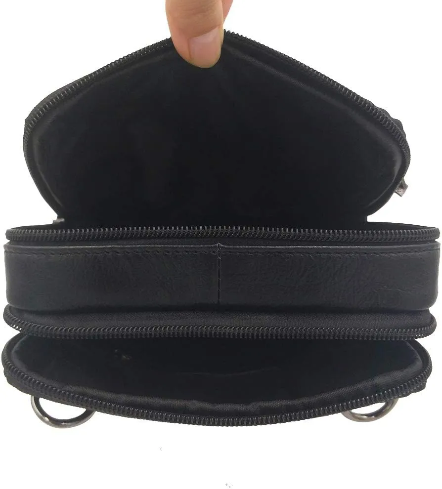 Hebetag Small Leather Sling Shoulder Bag Messenger Pack for Men Women Outdoor Travel Business