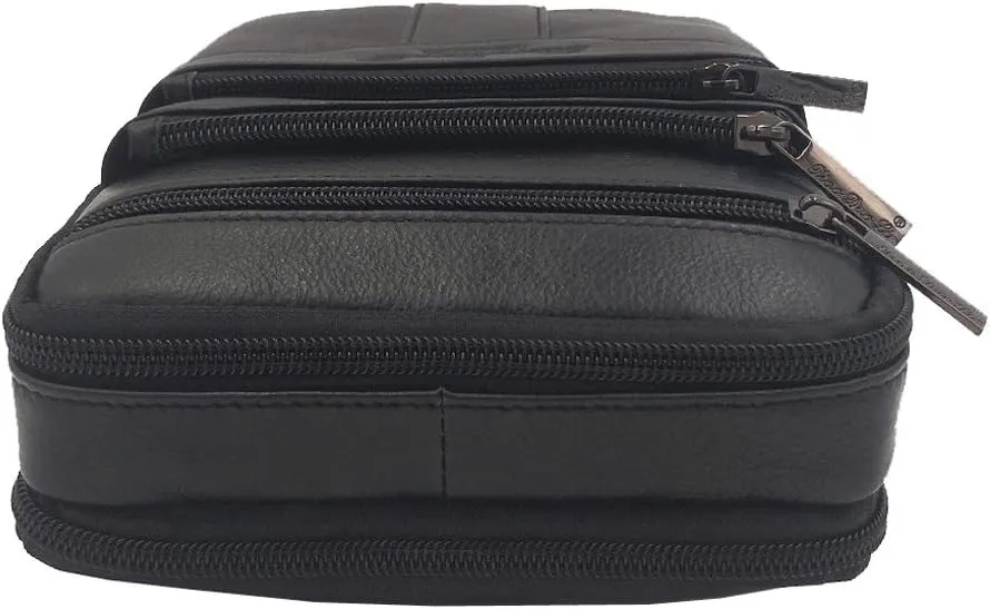 Hebetag Small Leather Sling Shoulder Bag Messenger Pack for Men Women Outdoor Travel Business