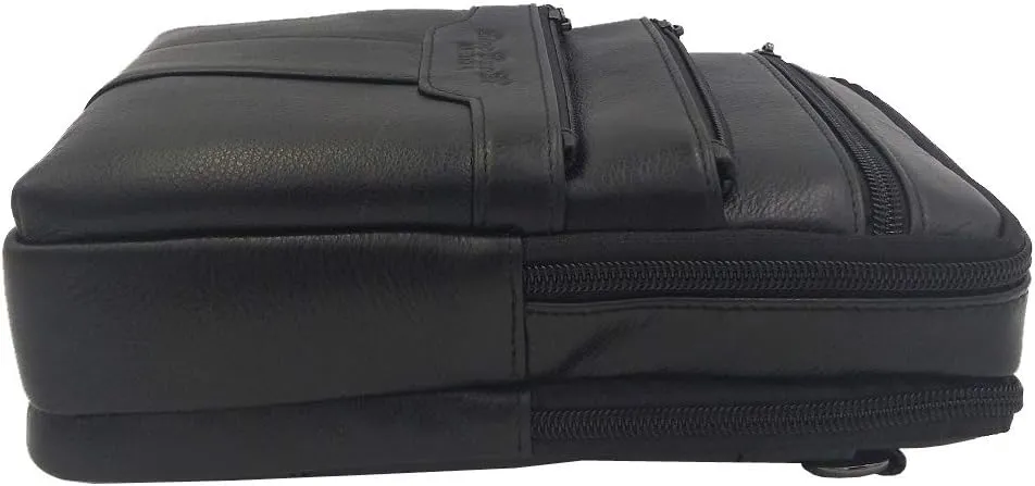 Hebetag Small Leather Sling Shoulder Bag Messenger Pack for Men Women Outdoor Travel Business
