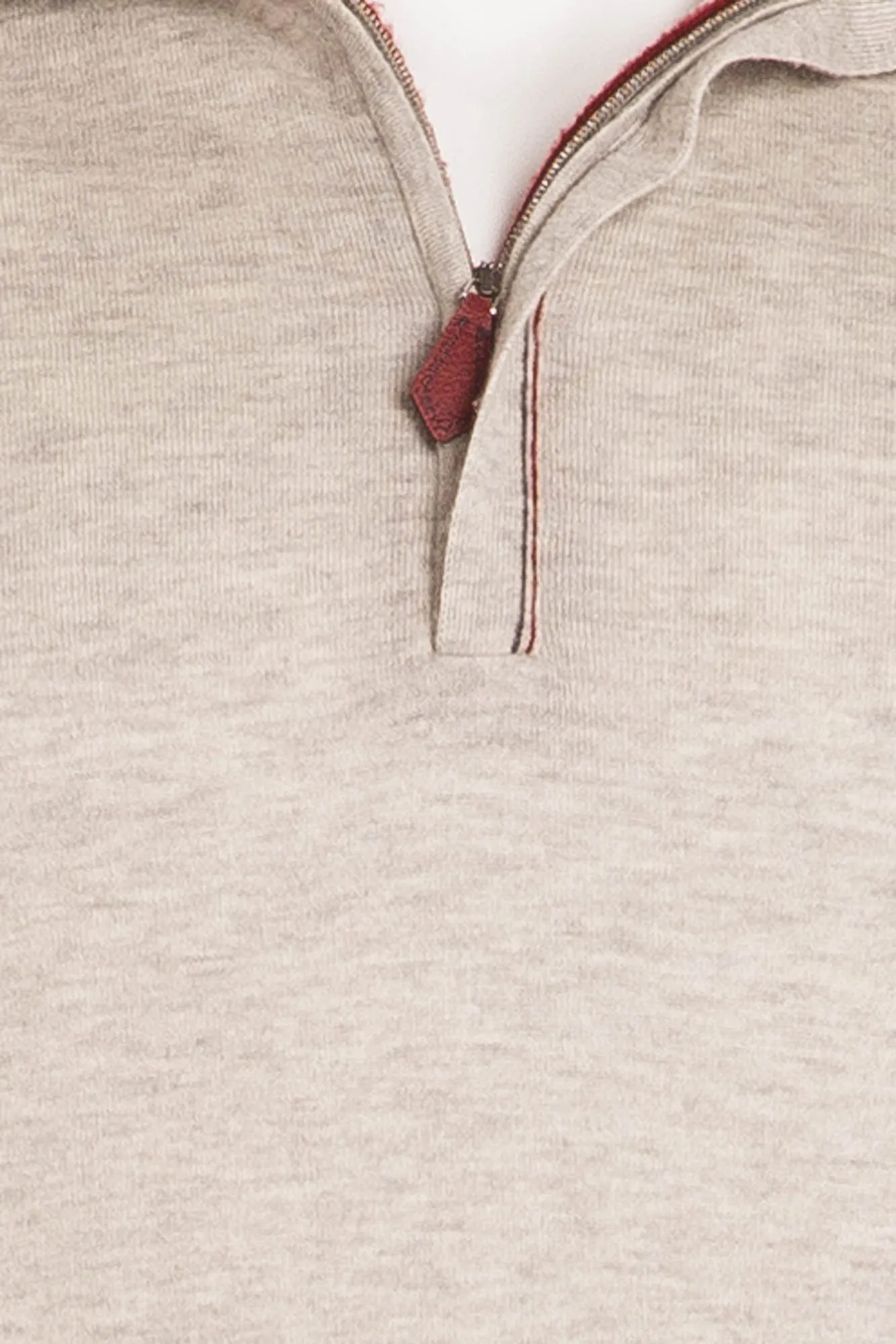 Hermes - Grey Zip Neck Cashmere Sweater with Red Collar - XL