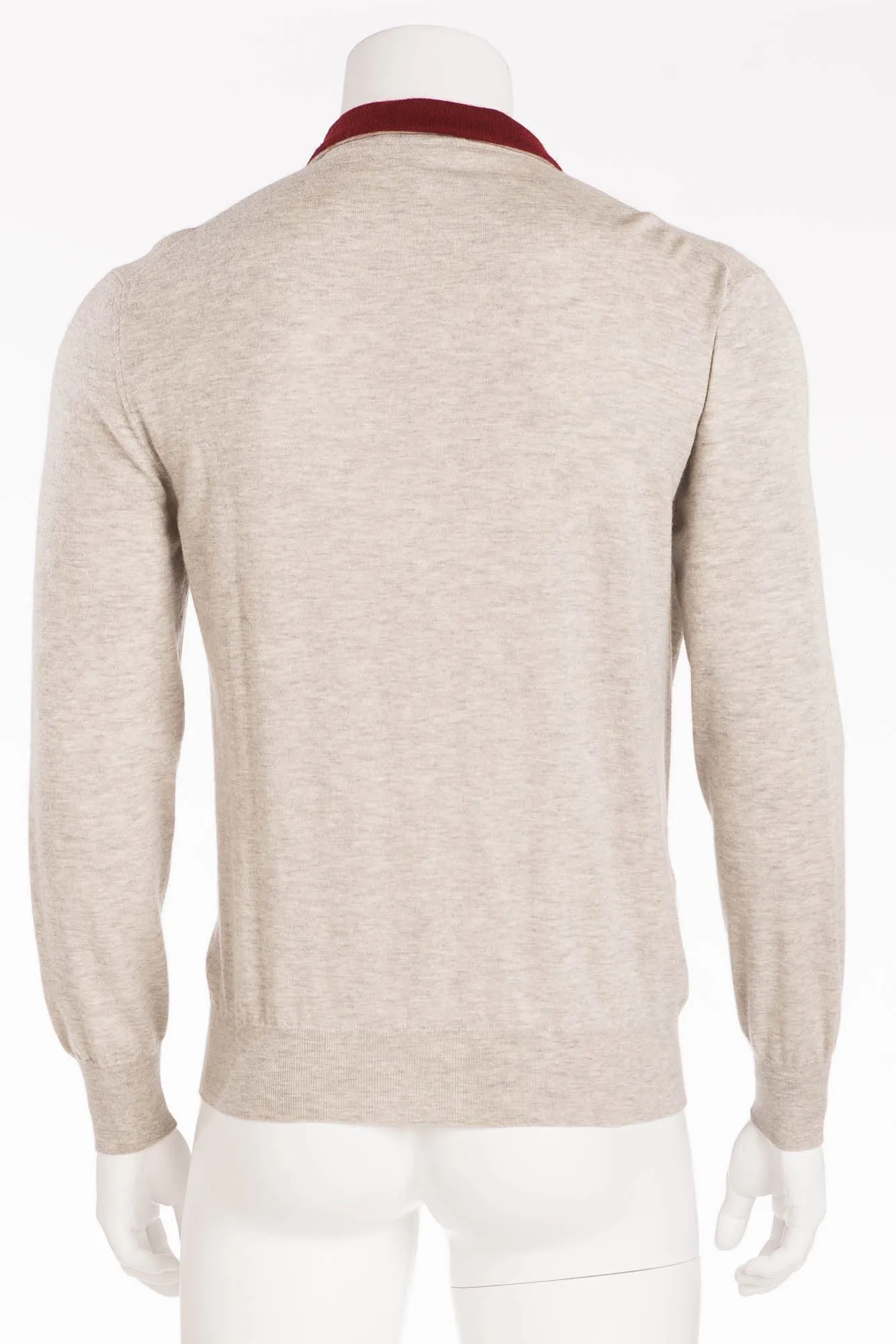 Hermes - Grey Zip Neck Cashmere Sweater with Red Collar - XL