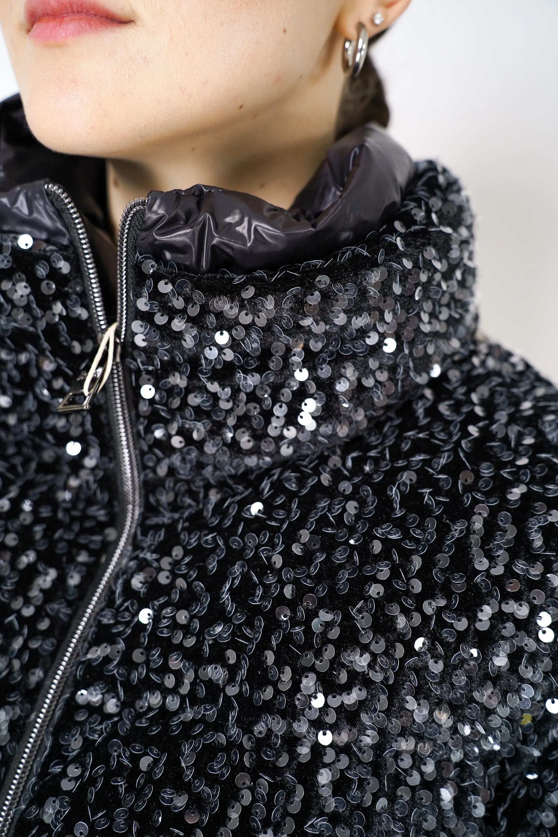 Herno High Neck Padded Sequined Jacket in Black