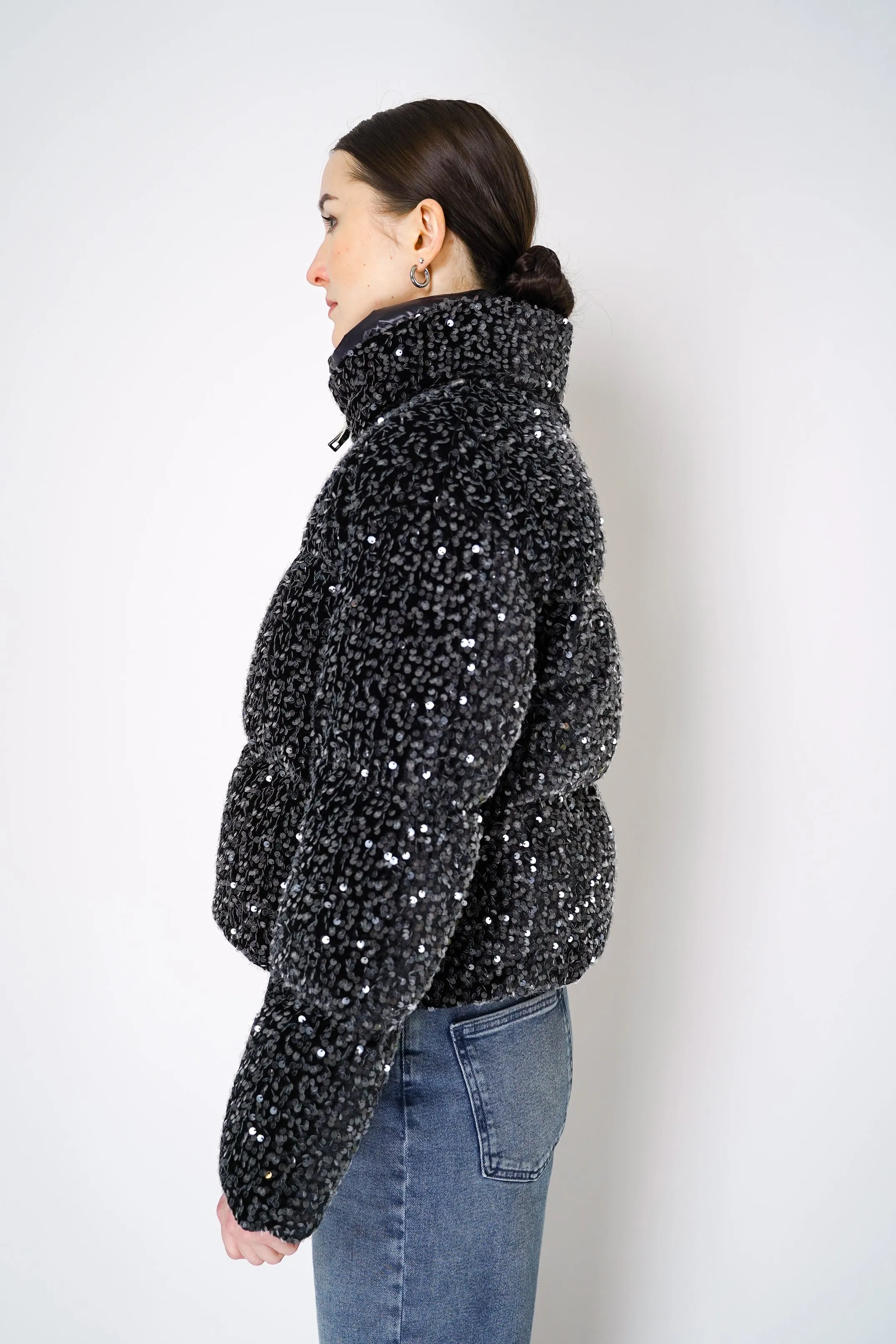 Herno High Neck Padded Sequined Jacket in Black