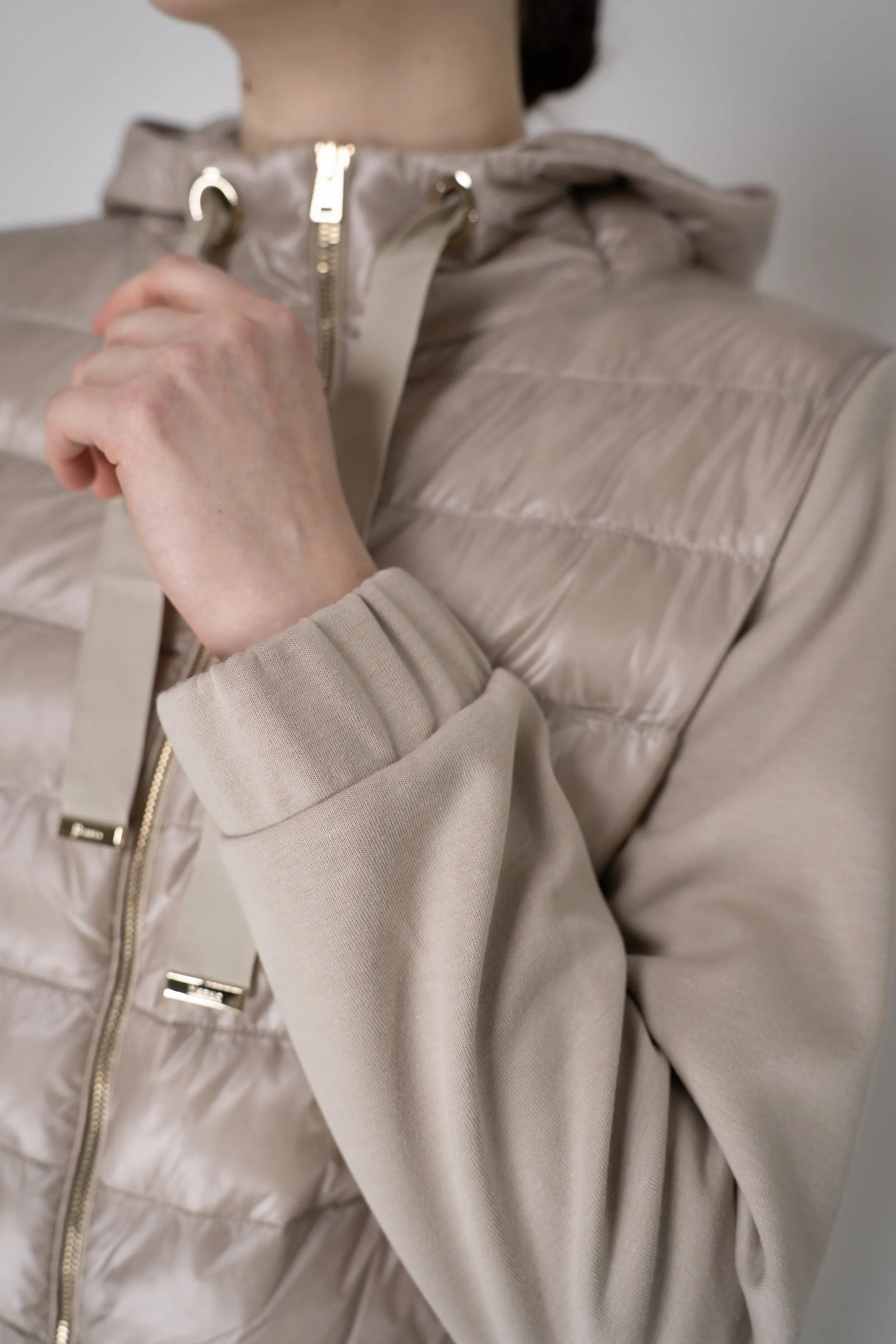 Herno Insulated Hooded Jacket with Jersey Cotton Back in Beige