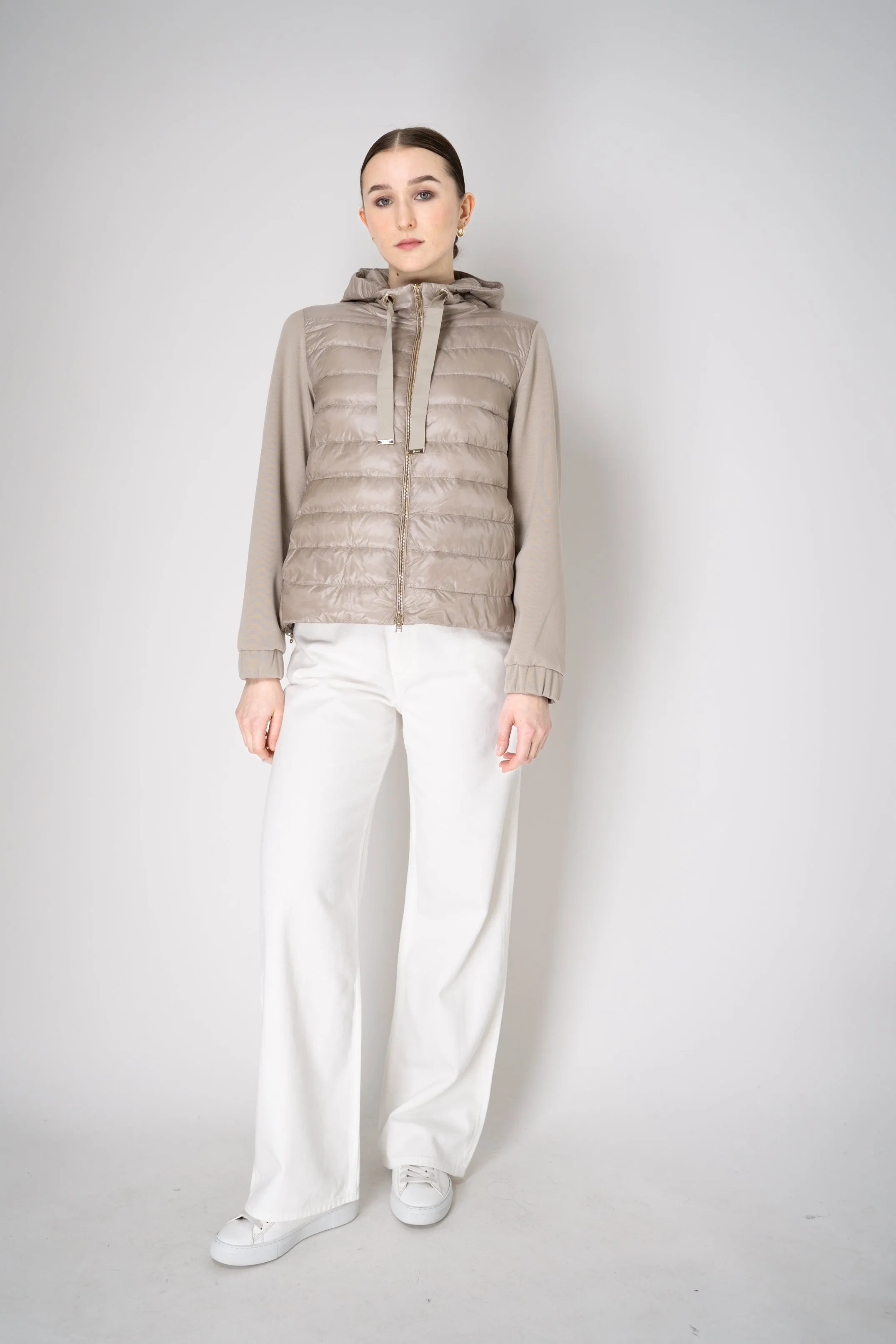 Herno Insulated Hooded Jacket with Jersey Cotton Back in Beige