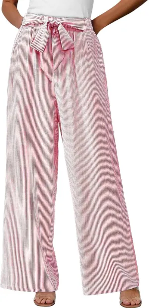 High Waisted Palazzo Pants for Women Wide Leg Paperbag Pant Casual Summer Flowy Lounge Trousers Beach Boho Outfits