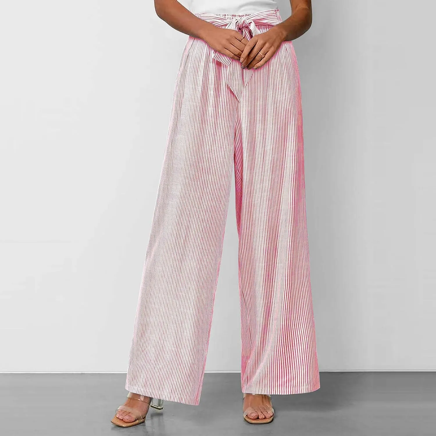 High Waisted Palazzo Pants for Women Wide Leg Paperbag Pant Casual Summer Flowy Lounge Trousers Beach Boho Outfits