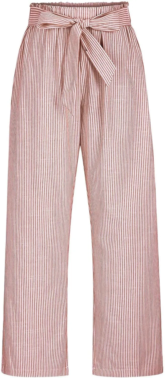 High Waisted Palazzo Pants for Women Wide Leg Paperbag Pant Casual Summer Flowy Lounge Trousers Beach Boho Outfits