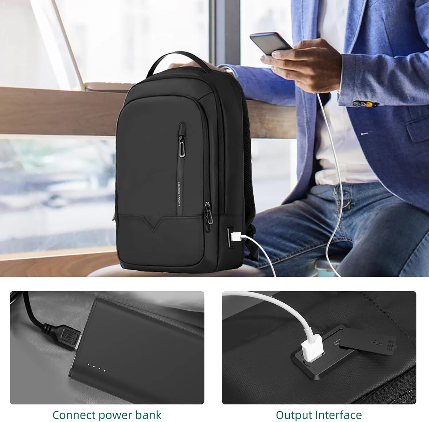 hk Laptop Backpack for Men Expandable Smart Business Backpack with USB Charging Port Water Resistant Anti-theft Lightweight 15.6 Inch Computer Laptop Bag for Office College Commute Travel Work-Black