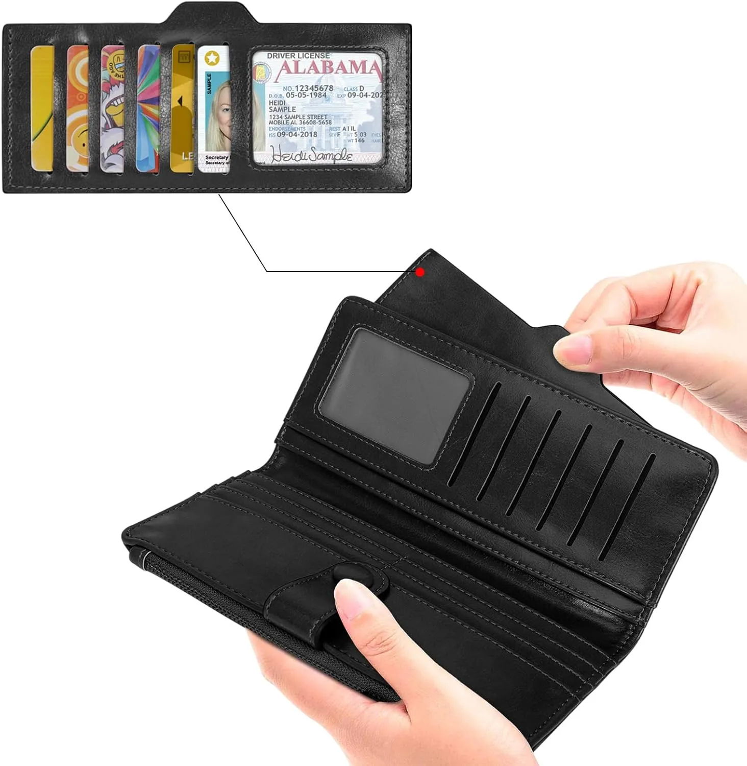 HUA ANGEL Womens Wallet Slim Thin Waxed Leather Billfold Clutch Multi Card Holder with Coin Pocket Large Capacity Long Purse