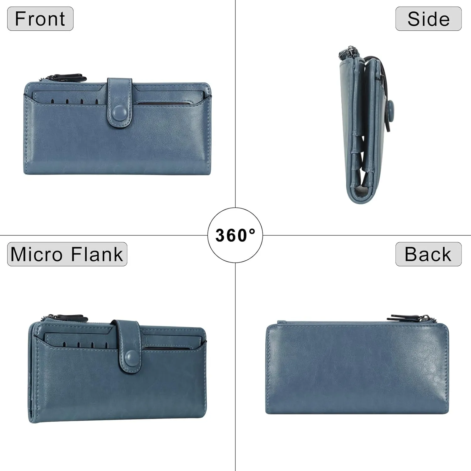 HUA ANGEL Womens Wallet Slim Thin Waxed Leather Billfold Clutch Multi Card Holder with Coin Pocket Large Capacity Long Purse