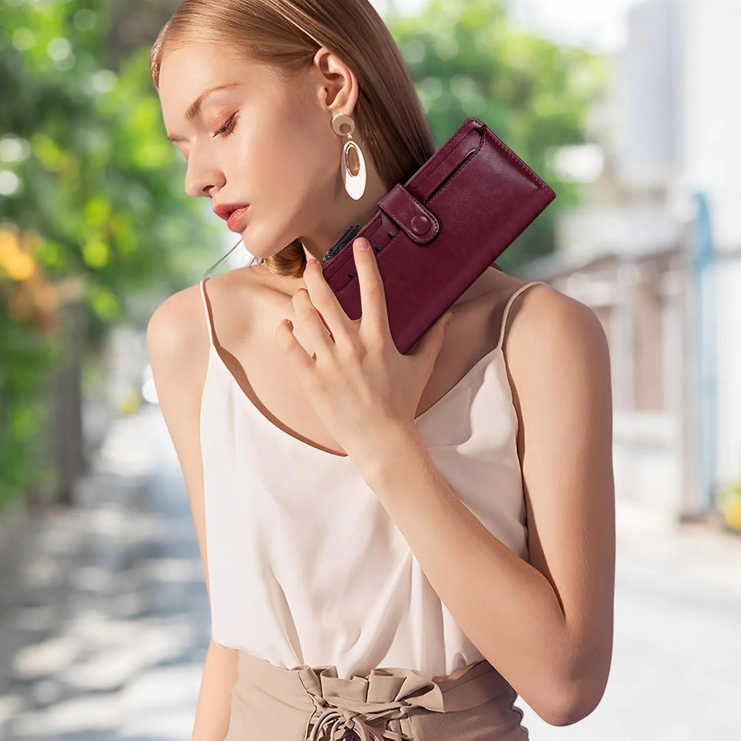 HUA ANGEL Womens Wallet Slim Thin Waxed Leather Billfold Clutch Multi Card Holder with Coin Pocket Large Capacity Long Purse