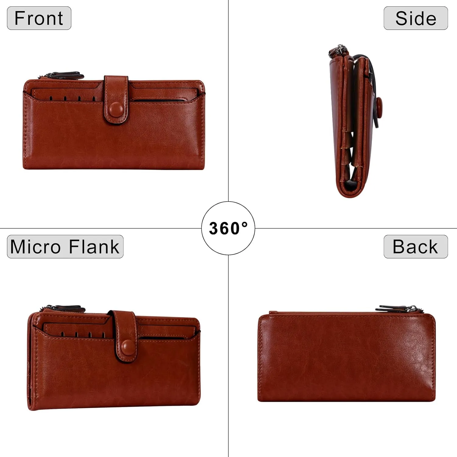 HUA ANGEL Womens Wallet Slim Thin Waxed Leather Billfold Clutch Multi Card Holder with Coin Pocket Large Capacity Long Purse