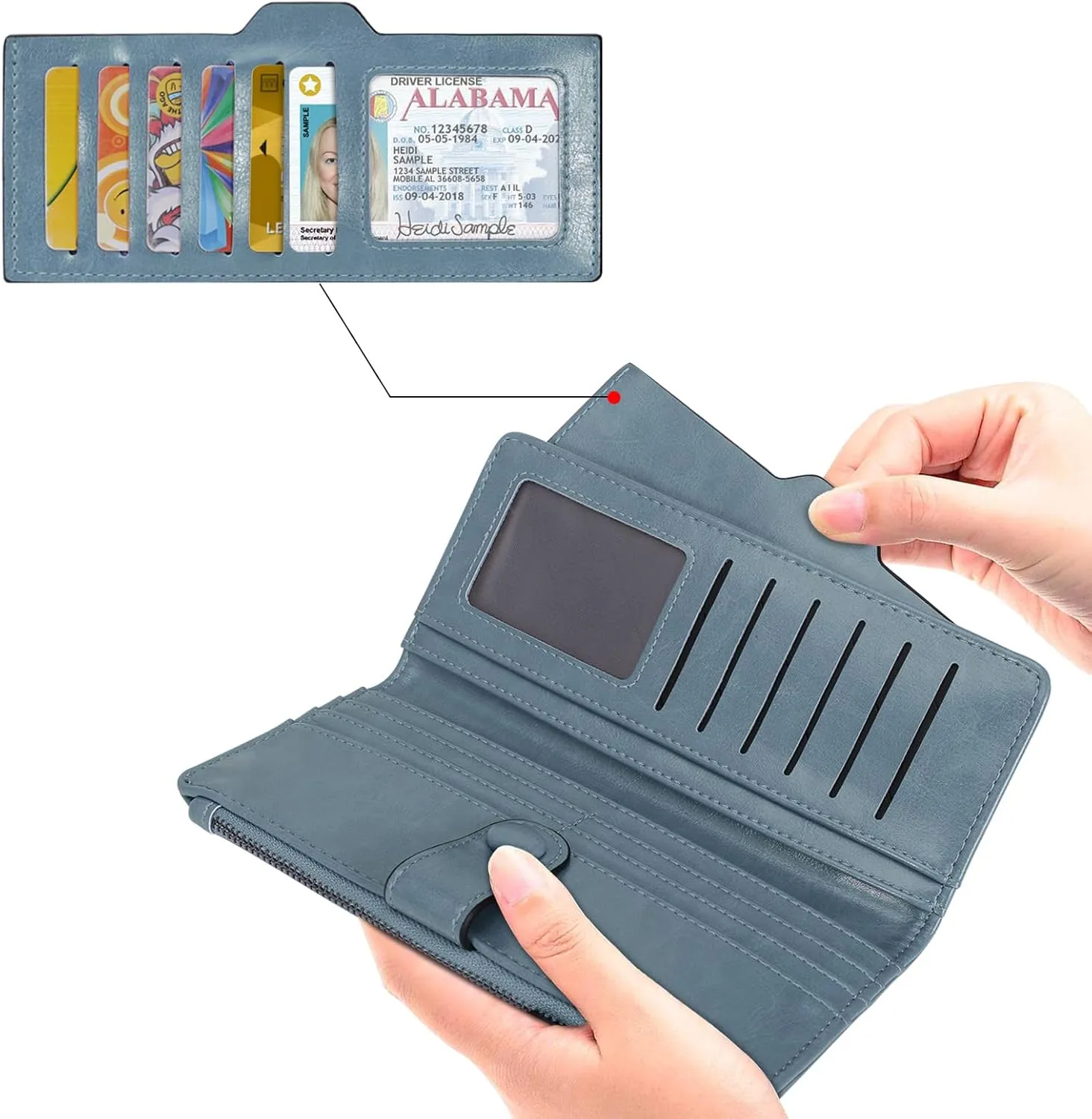 HUA ANGEL Womens Wallet Slim Thin Waxed Leather Billfold Clutch Multi Card Holder with Coin Pocket Large Capacity Long Purse