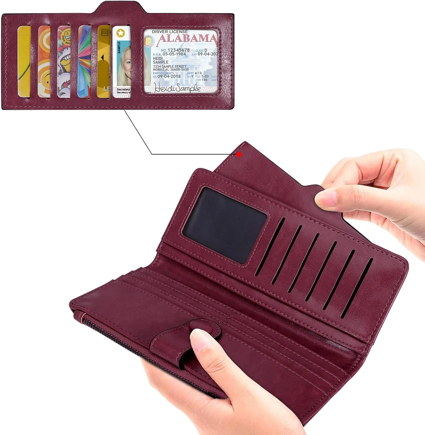 HUA ANGEL Womens Wallet Slim Thin Waxed Leather Billfold Clutch Multi Card Holder with Coin Pocket Large Capacity Long Purse