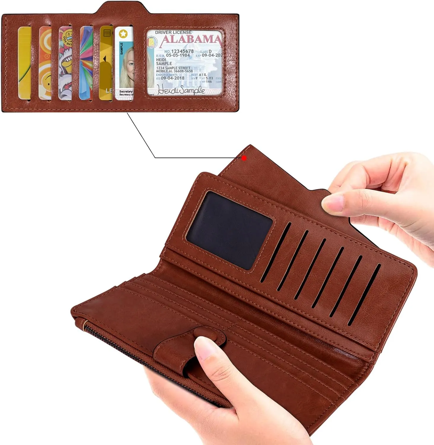 HUA ANGEL Womens Wallet Slim Thin Waxed Leather Billfold Clutch Multi Card Holder with Coin Pocket Large Capacity Long Purse