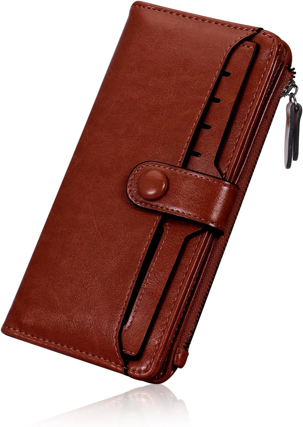 HUA ANGEL Womens Wallet Slim Thin Waxed Leather Billfold Clutch Multi Card Holder with Coin Pocket Large Capacity Long Purse