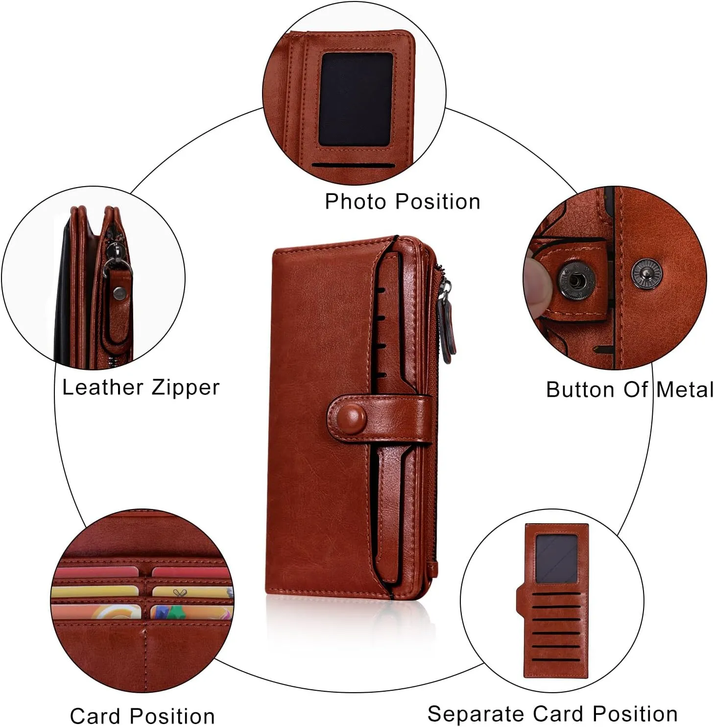 HUA ANGEL Womens Wallet Slim Thin Waxed Leather Billfold Clutch Multi Card Holder with Coin Pocket Large Capacity Long Purse