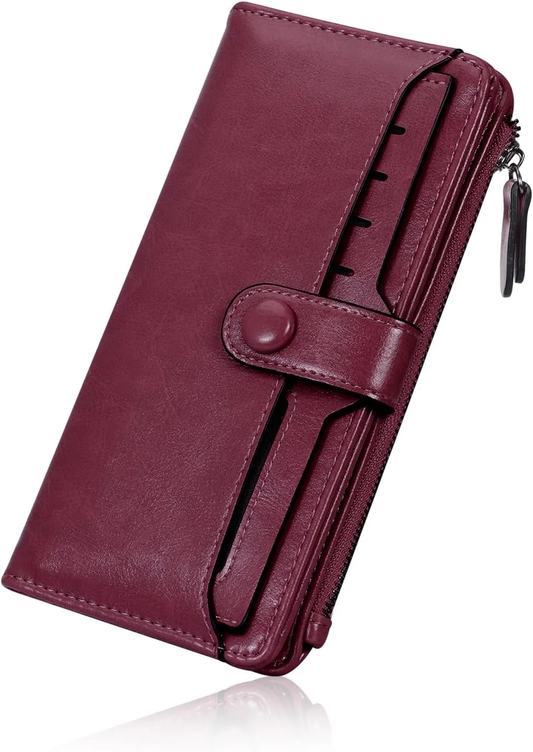 HUA ANGEL Womens Wallet Slim Thin Waxed Leather Billfold Clutch Multi Card Holder with Coin Pocket Large Capacity Long Purse