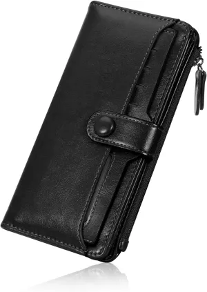 HUA ANGEL Womens Wallet Slim Thin Waxed Leather Billfold Clutch Multi Card Holder with Coin Pocket Large Capacity Long Purse