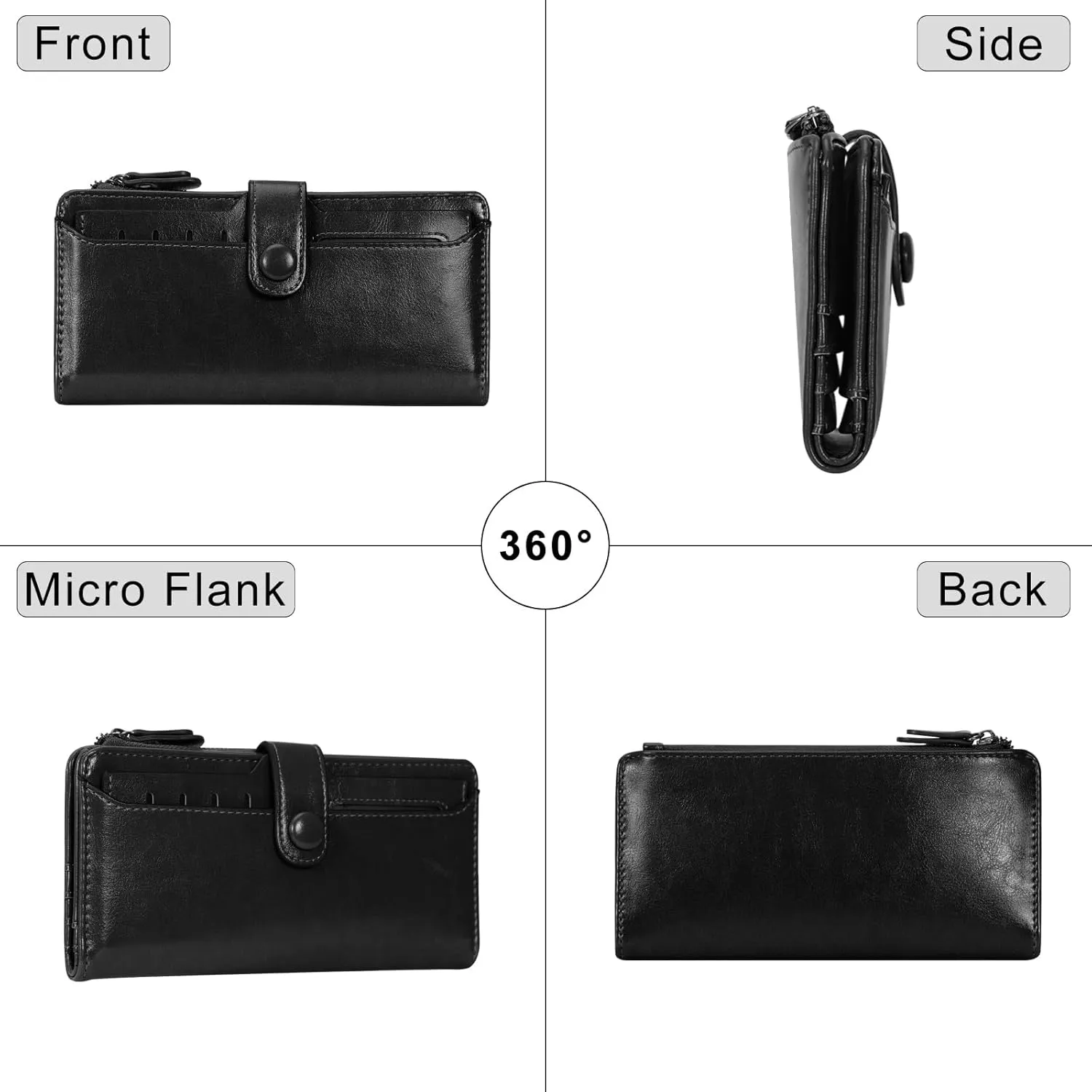 HUA ANGEL Womens Wallet Slim Thin Waxed Leather Billfold Clutch Multi Card Holder with Coin Pocket Large Capacity Long Purse
