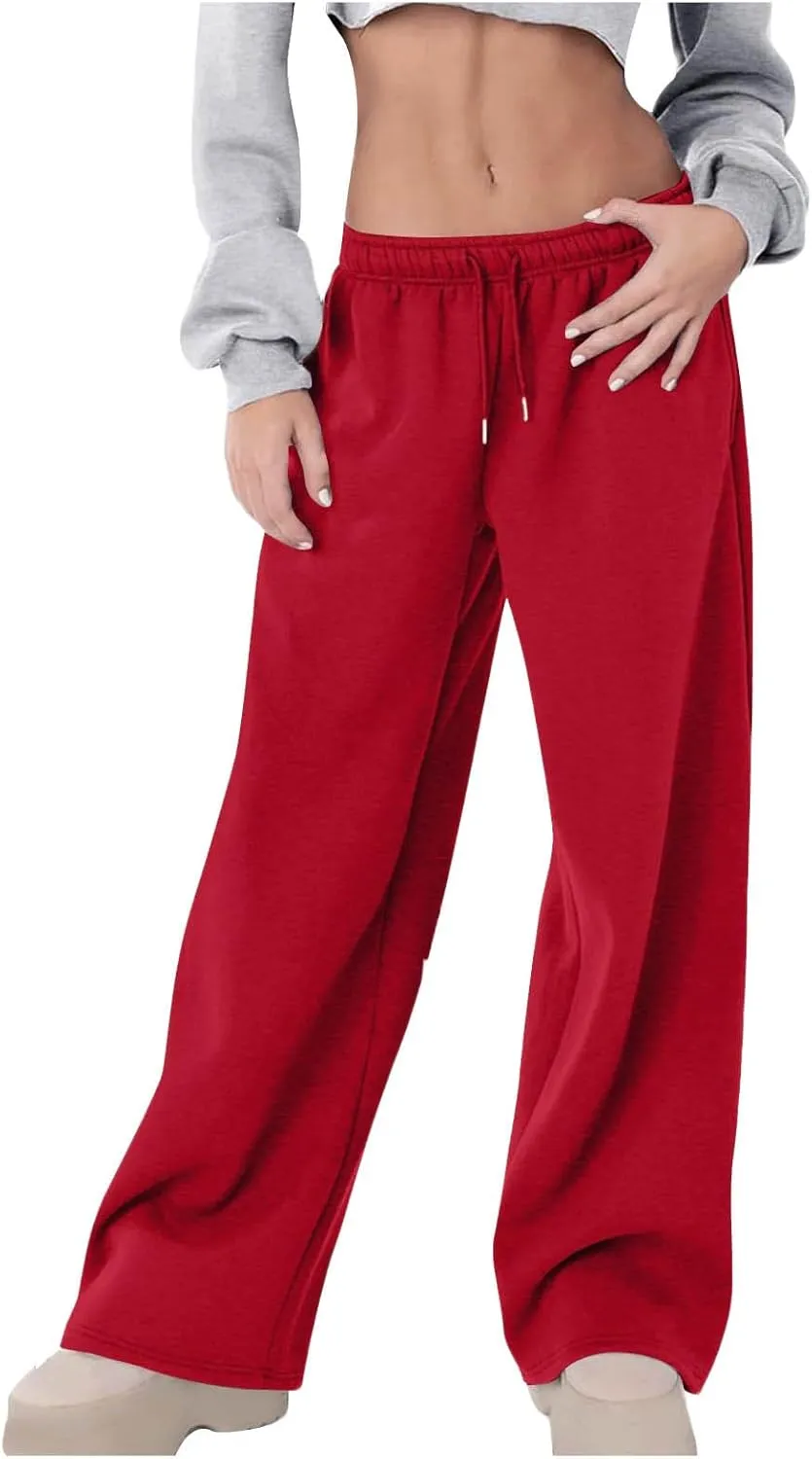 Hvyesh Sweatpants Women Baggy Wide Leg Low Rise Sweat Pants Y2k, Athletic Pants for Women Loose Fit, Comfy Fleece Lined Pants