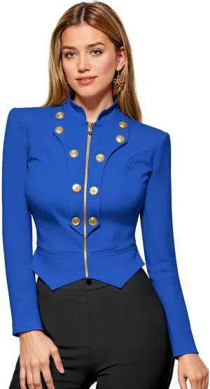 Hybrid & Company Womens Blazer Cropped Ponte Fabric Open Front Zipper Dress Jacket Casual Slim Jacket