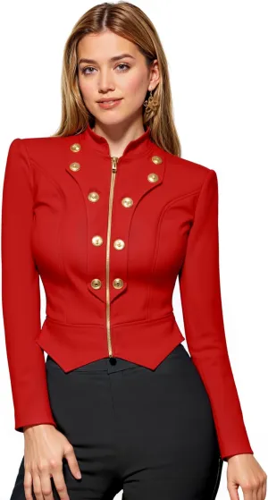 Hybrid & Company Womens Blazer Cropped Ponte Fabric Open Front Zipper Dress Jacket Casual Slim Jacket