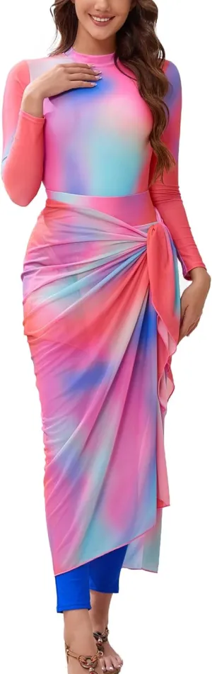 IBAKOM Burkini Swimsut for Women 4 Pieces Long Sleeve Muslim Swim Shirt   Pant   Skirt   Cover Up Islamic Modest Bathing Suit