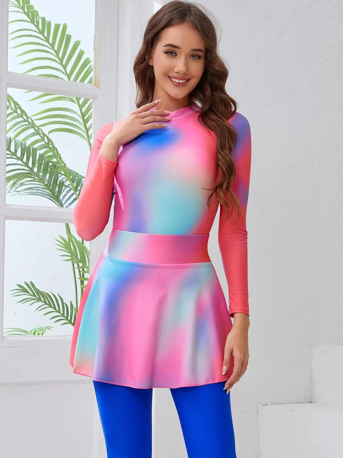 IBAKOM Burkini Swimsut for Women 4 Pieces Long Sleeve Muslim Swim Shirt   Pant   Skirt   Cover Up Islamic Modest Bathing Suit